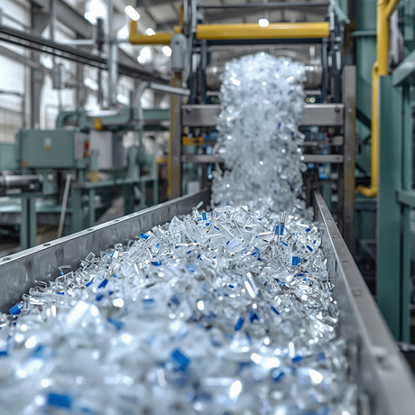 linka na um&yacute;vanie vločiek PET v prev&aacute;dzke v tov&aacute;rni na recykl&aacute;ciu plastov v Om&aacute;ne, ktor&aacute; ukazuje čist&eacute; PET vločky spracov&aacute;van&eacute; priemyseln&yacute;mi strojmi.jpg